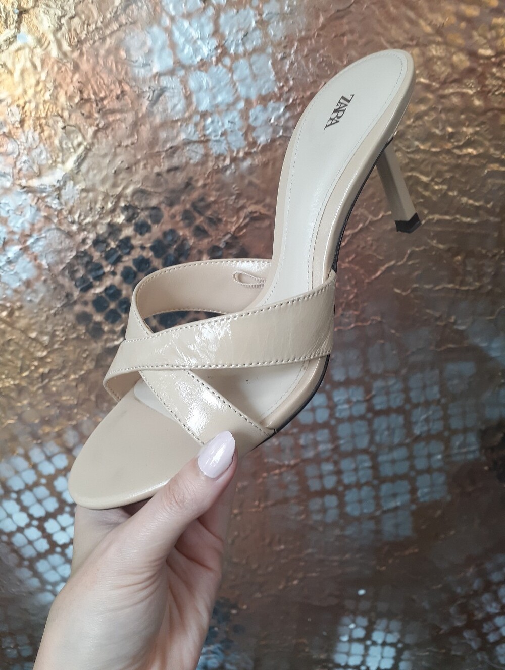 ZARA Nude Leather Cross-Strap Stiletto Mule